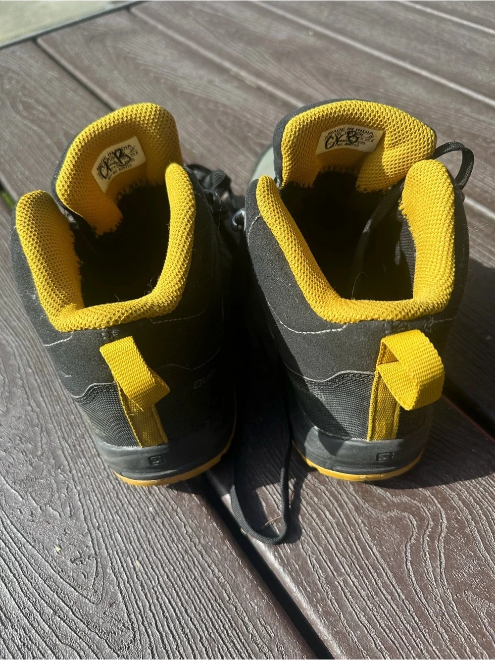 Salomon Gray and Yellow Kids Trail Boots